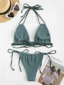 ZAFUL Halter Crinkle Loincloth Bikini Swimwear In LIGHT GREEN ZAFUL 2025