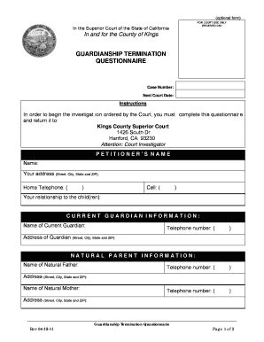 Fillable Online Kings Courts Ca Guardianship Questionnaire Kings