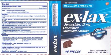 Ex Lax Regular Strength Chocolated Stimulant Laxative Sennosides