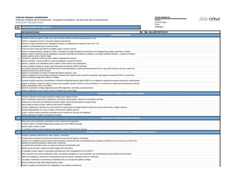 Documento Check List Protocolo Sanitario Para Empresas Proveedoras Y