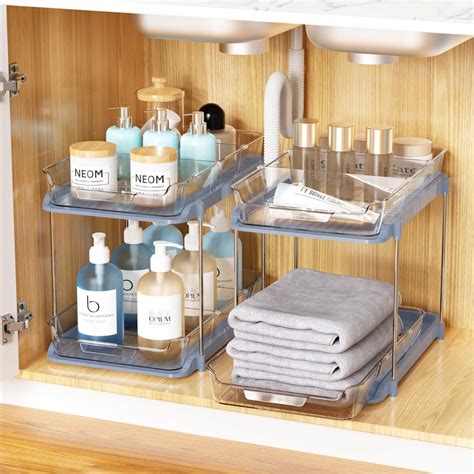 2 PCS Under Sink Organizers and Storage - 2 Tier Clear Bathroom ...