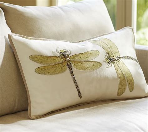 Luxe Dragonfly Embroidered Lumbar Pillow Cover Pottery Barn