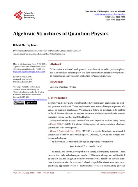 PDF Algebraic Structures Of Quantum Physics