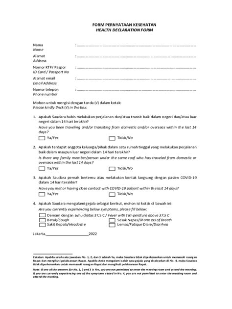 Fillable Online Health Declaration Form Rapat Umum Pemegang Fax Email Print Pdffiller