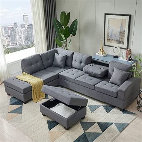 CALABASH Sectional Sofa With Reversible Chaise Lounge Storage Ottoman