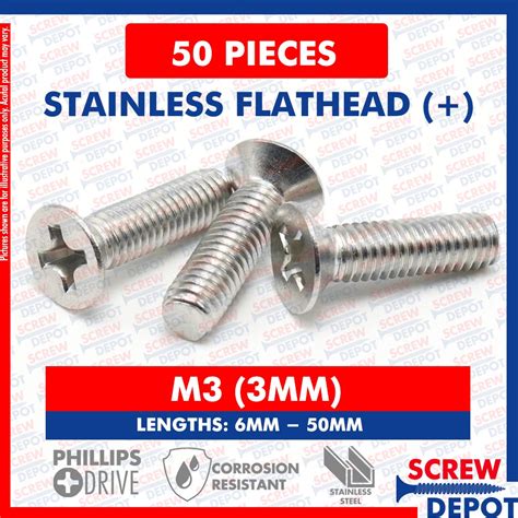 Pcs Ss Flat Head M Mm Stainless Flathead Bolt Counter Sunk