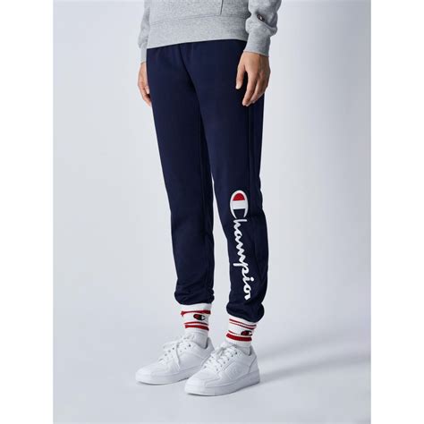 Jogging Rib Cuff Logo Blanc Brodé Bleu Marine Femme Champion Wimod