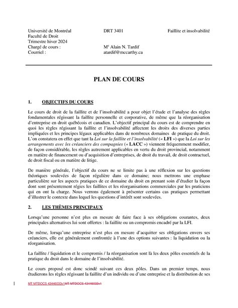 H 2024 cours 1 Plan de cours détaillé 49745476 Université de