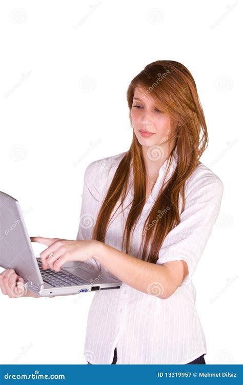 Beautiful Girl Holding A Laptop Stock Image Image Of Isolated Adult 13319957