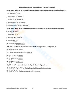 Electron configuration practice worksheets