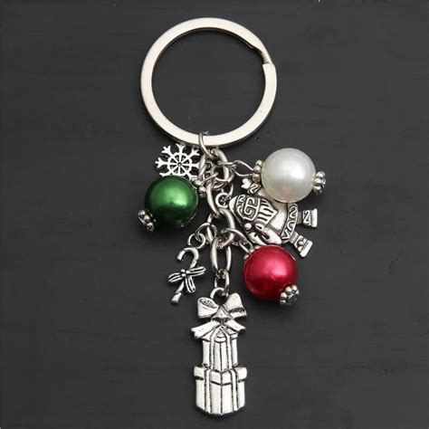 Pc Christmas Gift Box Charms Keychains Santa Claus Keyring With