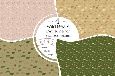 Wild Bears Digital Paper Set 4 Graphic By Digital Mojito · Creative Fabrica