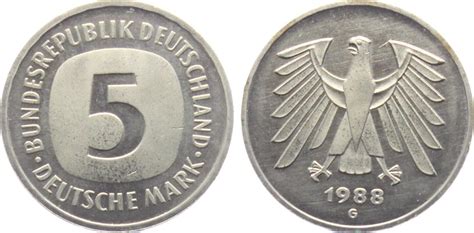 Deutschland BRD 1988 G 5 Mark Heiermann Brf Bankfrisch MA Shops