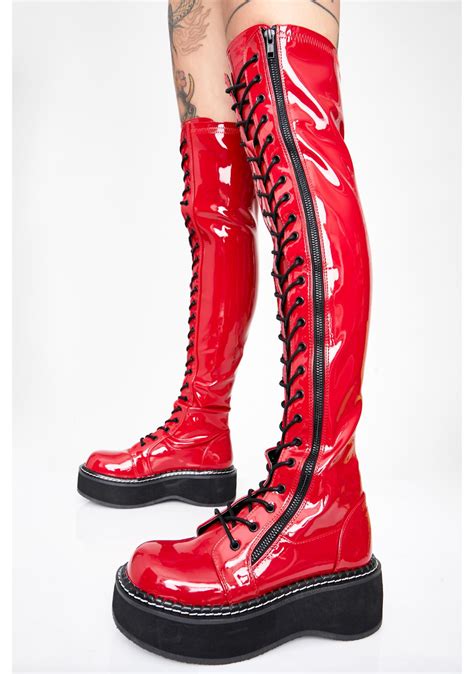 Demonia Red Patent Knee High Boots Dolls Kill Knee High Platform