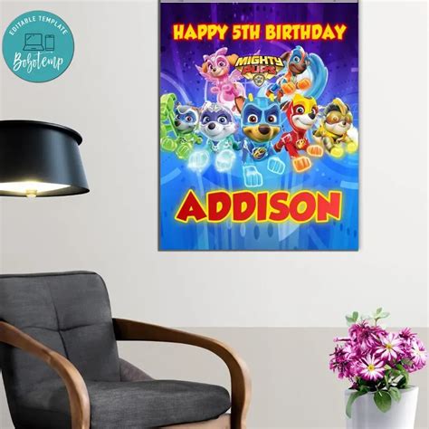 Paw Patrol Mighty Pups Birthday Welcome Sign Digital File Printable Diy