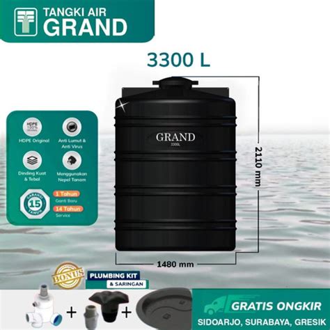 Jual Tandon Air Tangki Air Toren Air Grand 3300 L Anti Lumut Anti