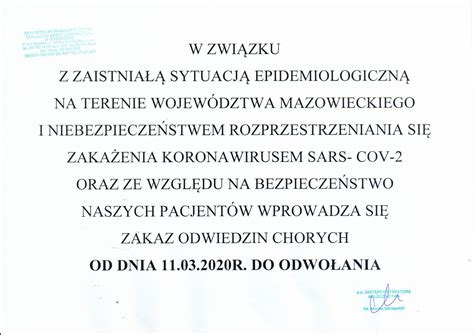 Informacja Dla Pacjent W I Ich Rodzin W Przypadku Podejrzenia Zaka Enia