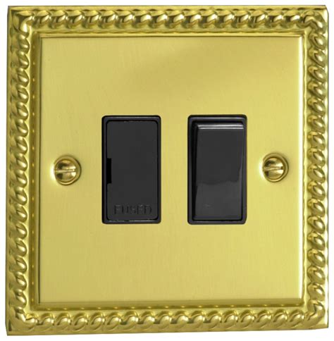 Varilight Classic Georgian Brass 13a Switched Fused Spur With Black Insert Ukes