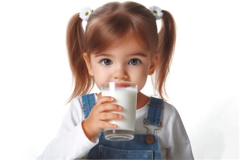 Niña bebiendo leche aislada en un fondo blanco ai generativo Foto Premium