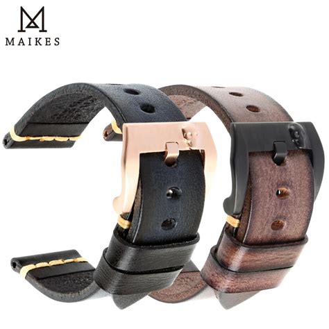 Maikes Handmade Genuine Cow Leather Watch Band Vintage Black Watchband