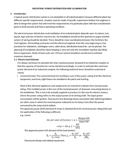 Introduction to Industrial Power Distribution and Illumination - Studocu