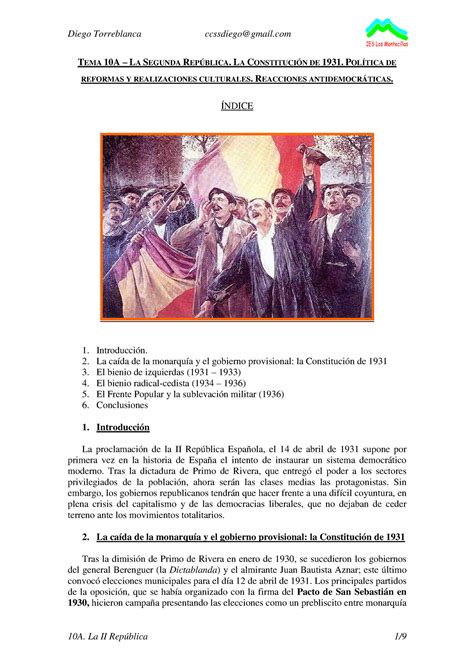 Tema A La Segunda Rep Blica Revisado Tema A