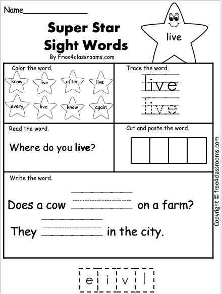 Free Sight Word Worksheet Live Free Worksheets Free4classrooms