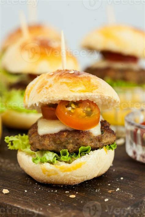 Ready to serve mini hamburgers. Step by step preparation of mini burgers. Homemade mini burgers ...