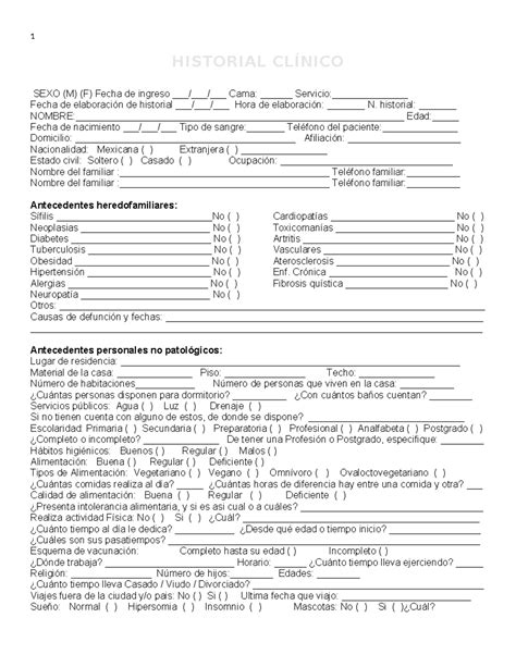 Historial Clinico Completo Historial Cl Nico Sexo M F Fecha De