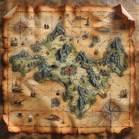 Map Detailing a Treasure Hunt in an Illustrated Pirate World Stock ...