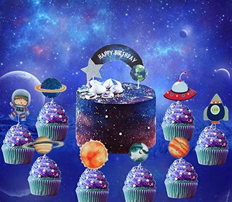 JeVenis Tortenaufsatz Motiv Sonnensystem Galaxie Astronaut Cupcake