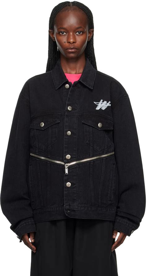 Black Zip Denim Jacket By We Done On Sale