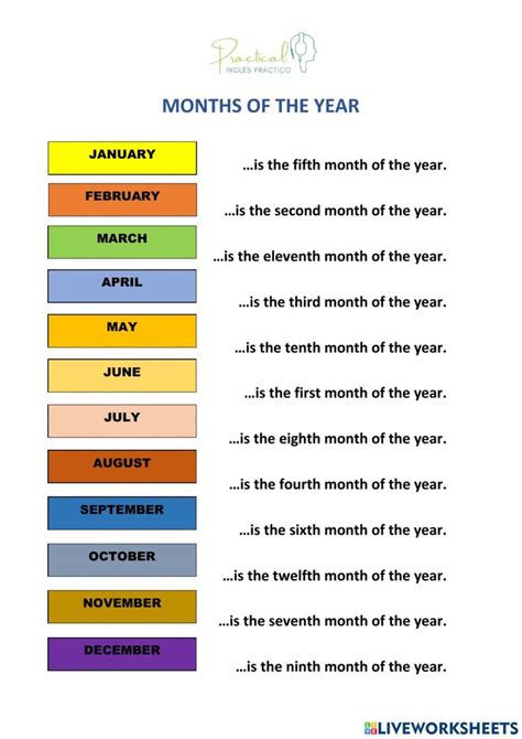 Months Of The Year Exercises