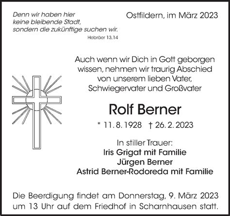 Traueranzeigen Von Rolf Berner Zeit Des Gedenkens De