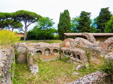 Ancient Roman Archaeological Site Of Ostia Antica In Rome Italy Stock