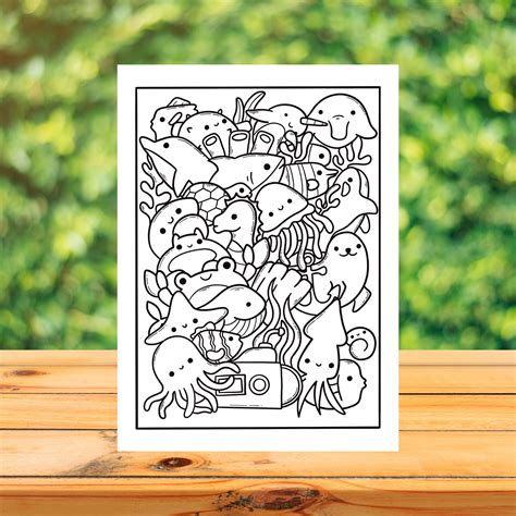 OCEAN Animals Doodle Coloring Page, Cute SEA Digital Adult Coloring ...