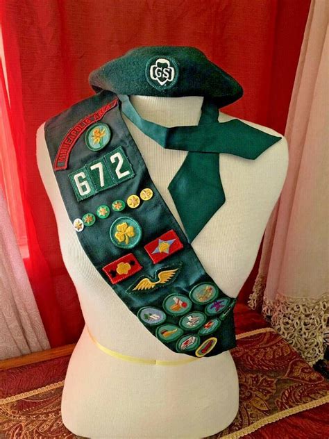 Vintage Girl Scout Sash Badges Patches Pins Beanie Scarf Plus Brownie