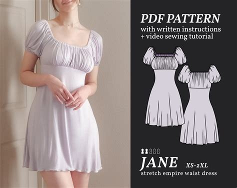 Jane Empire Waist Mini Maxi Dress Sewing Pattern Xs Xl Easy Etsy