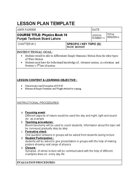 2 Lesson Plan Template Pdf Lecture Lesson Plan