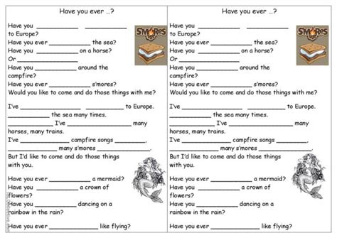 Have You Ever Song Worksheet S English Esl Worksheets Pdf Doc