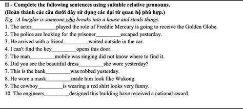 Ii Complete The Following Sentences Using Suitable Relative Pronouns