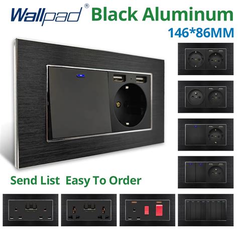 Wallpad Black Aluminum Panel 5 6 7 8 Gang 2 Way Reset Wall Light Switch