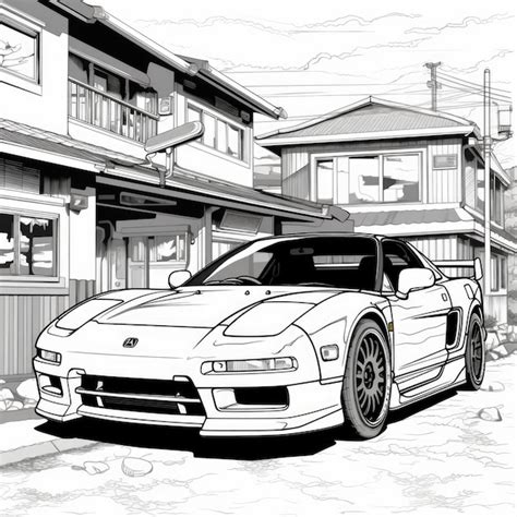 Premium Ai Image Cinematic Block Print Style Honda Nsx Coloring Page