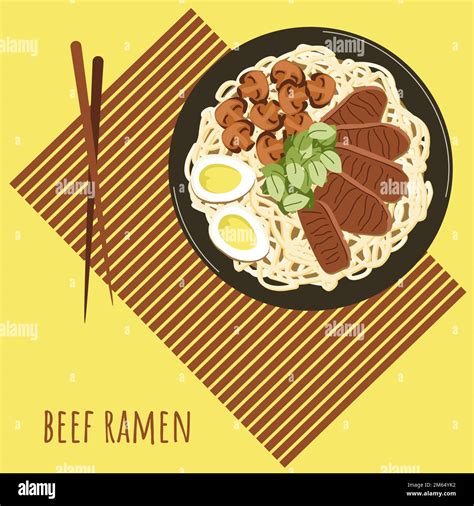 Beef Ramen Soup With Chopsticks On Bamboo Placemat Poster Asian Food