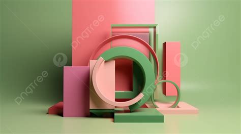 Geometric Shapes In Pink Green Brown Minimalistic 3d Render Background