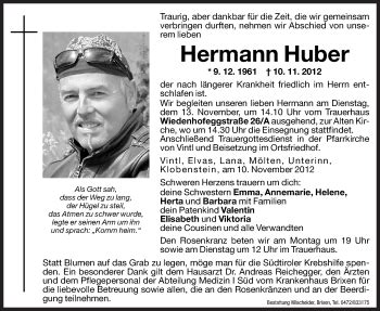 Traueranzeigen Von Hermann Huber Trauer Bz