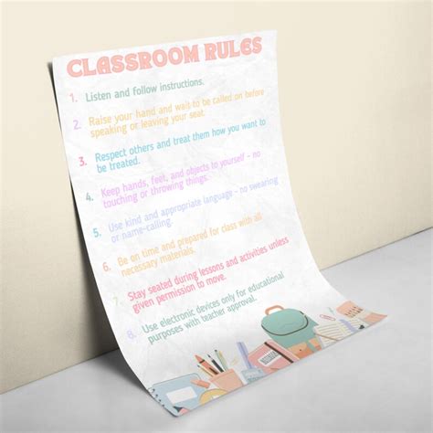 Classroom Rules Poster Classroom Poster Pastel Classroom Decor Back To School Class