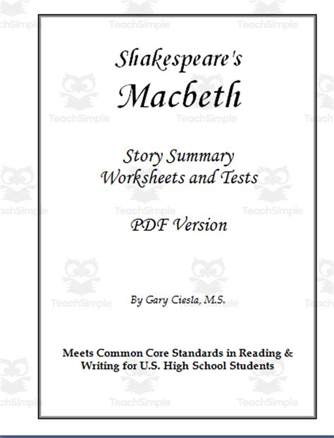 Shakespeares Macbeth Story Summary Worksheets And Tests By Teach Simple