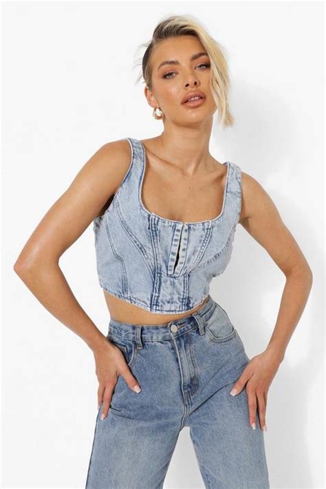 Denim Corset Top Boohoo Uk