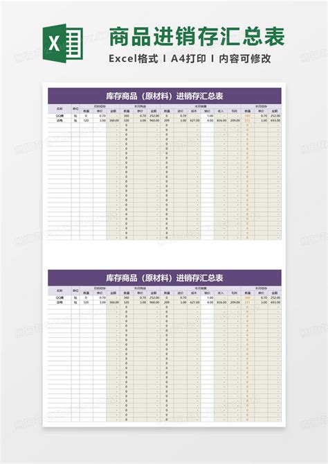 库存商品（原材料）进销存汇总表excel模板下载进销存图客巴巴